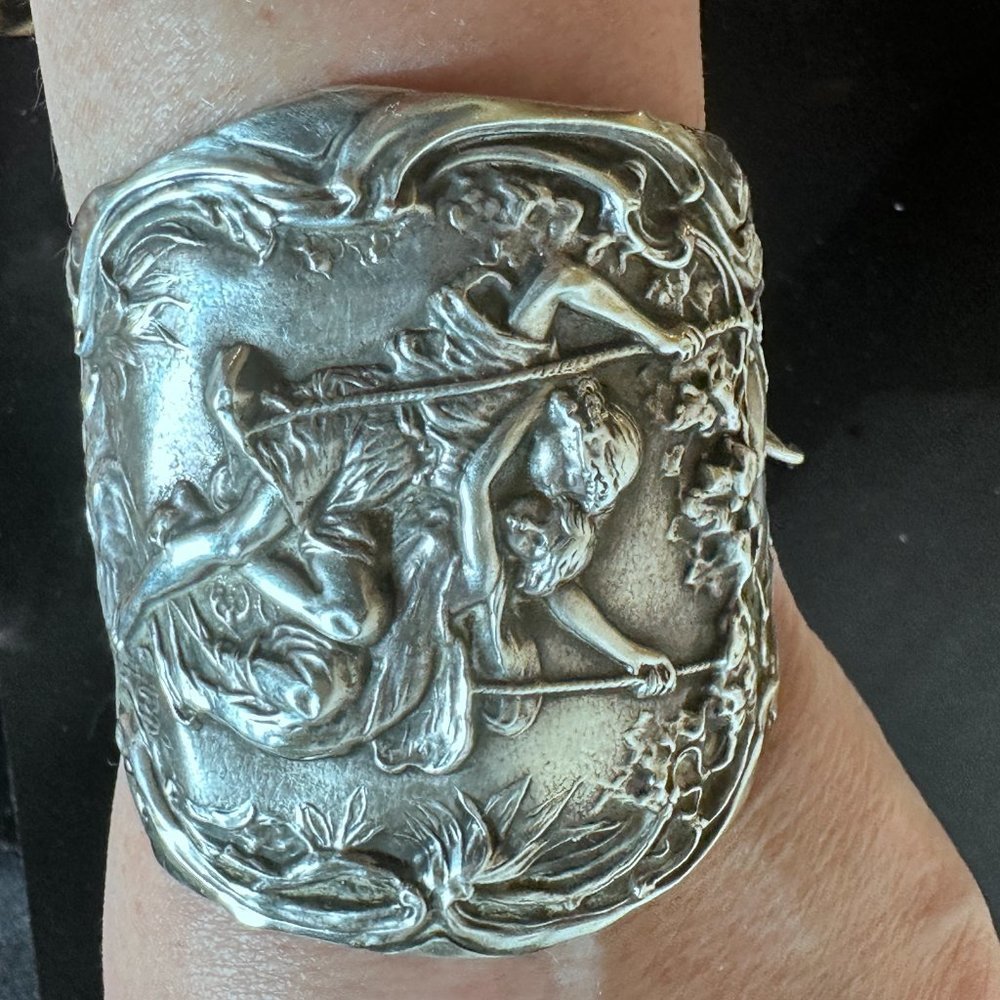 Antique Sterling Silver Cuff Bracelet Paul Virginia Couple F&B 925 Victorian